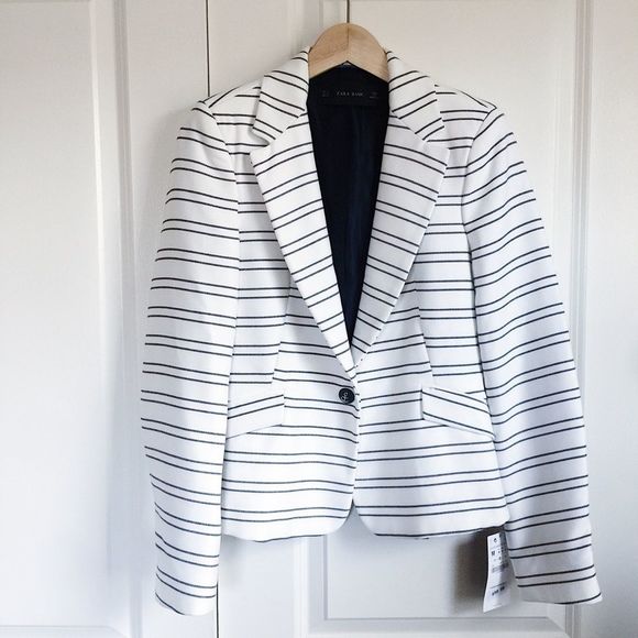 Zara Jackets & Blazers - Zara NWT Nautical Striped White Blazer Anchors M